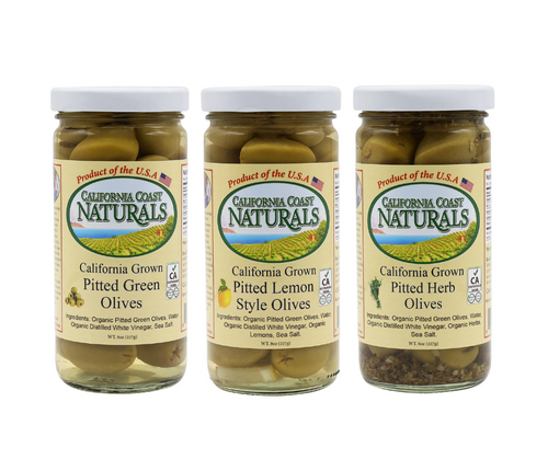 Pitted Olive Variety 3 Pack (Green, Lemon, Herb)