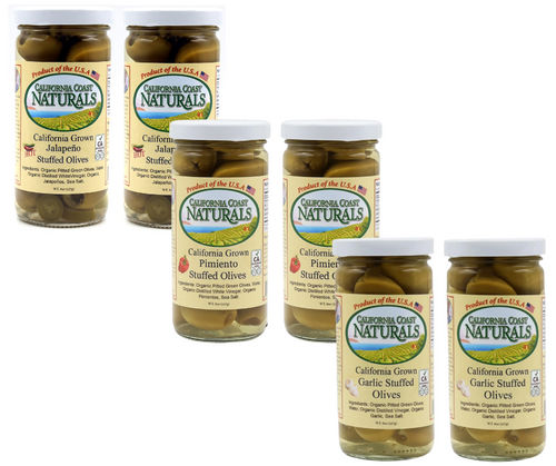 Stuffed Olive Variety 6 Pack (2x Jalapeño, 2x Pimiento, 2x Garlic)